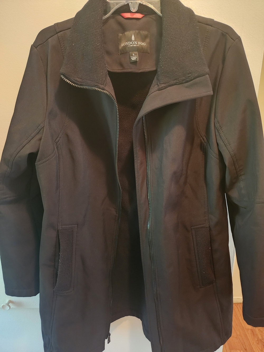 London Fog Women's Dark Black Zip-Front Trench Coat with Knit Collar